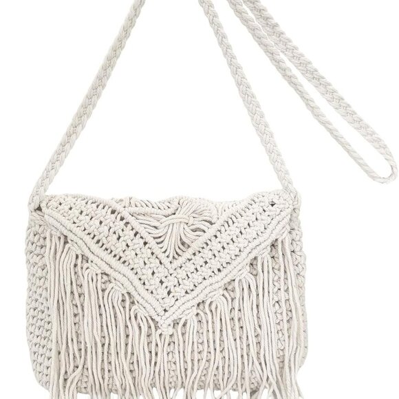 Handbags - Crossbody Purse Women Cotton Boho Fringe Beach Bag Shoulder Macrame Summer